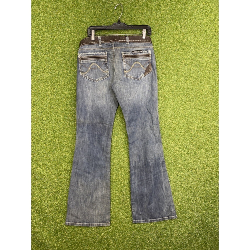 Allyance Blue Diamond Jeans Womens Size 29 Low Rise Flare 32x30 Leather Trim